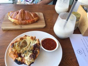 Cheese and tomato croissant and the tofu scramble pie at Wombat Cafe & Store in Dromana