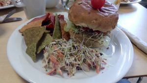 Walnut and Quinoa Burger at Rabbit Vegan Cafe in Exeter