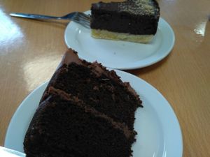choccy cake and choccy and haslenut fudge torte at Rabbit Vegan Cafe in Exeter