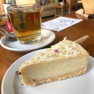 White chocolate vanilla cheezecake  at Rabbit Vegan Cafe in Exeter
