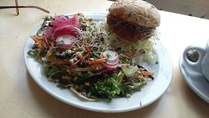 Borlotti bean burger at Rabbit Vegan Cafe in Exeter