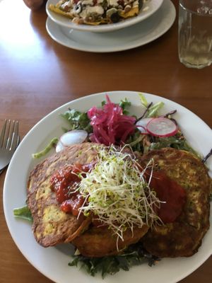 Courgette fritters  at Rabbit Vegan Cafe in Exeter