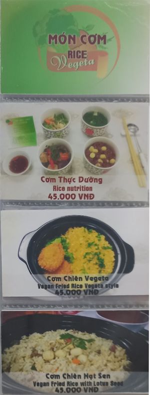 Menu at Vegeta in Ho Chi Minh City