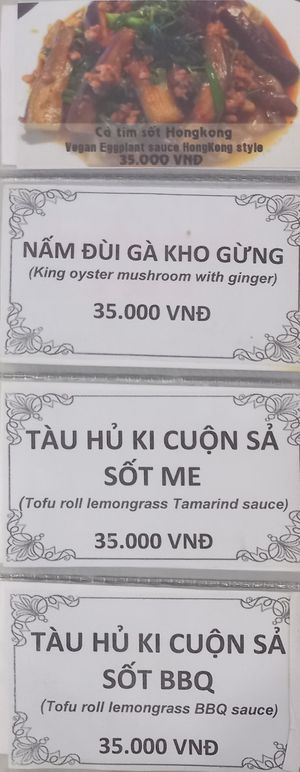Menu at Vegeta in Ho Chi Minh City