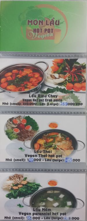 Menu at Vegeta in Ho Chi Minh City