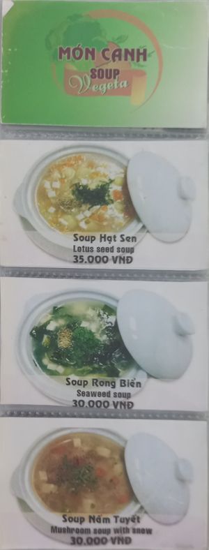 Menu at Vegeta in Ho Chi Minh City
