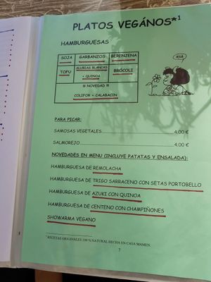 Vegan menu at Mafalda in Malaga