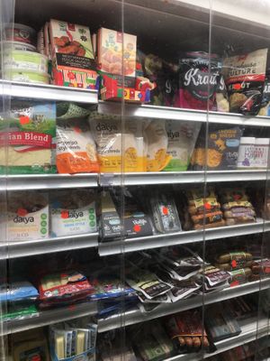 Good vegan cheese options. Vegan meat alternatives: Field Roast, Tofurkey, Vlana, tempeh, more in frozen at Natural Frontier Market in Astoria