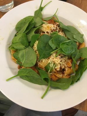 Vegan pasta dish at Mitt Cafe in Stockholm