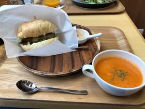 Tofu Burger set lunch at Rota Cafe in Fukuoka