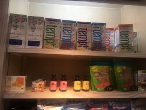 milk selection at Nature's Discount in Cole Bay