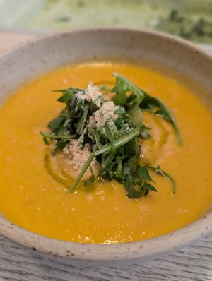 Corn soup at Fach Juice Shop in Bratislava