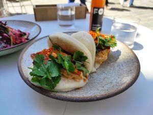 Bao with tofu and coriandrr at Fach Juice Shop in Bratislava