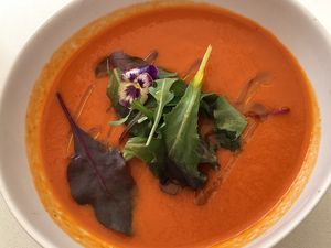 Tomato soup- delicious at Fach Juice Shop in Bratislava