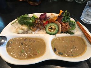 The most delicious lunch on the island! 5 bean curry w/ fried vegetables at Amurita no Niwa in Ishigaki