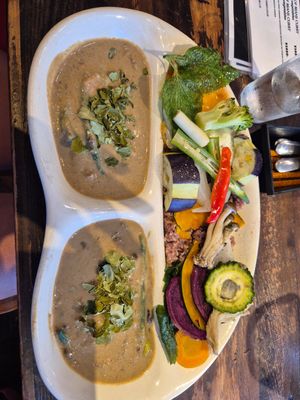 Veggie bean curry with egg and steamed vegetables at Amurita no Niwa in Ishigaki