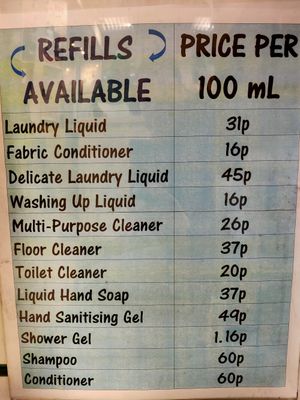 Liquid Refill Station - Price List at Apple Jacks in East London