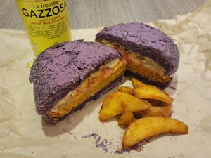 Cheesey chickpea patty at Flower Burger in Rome