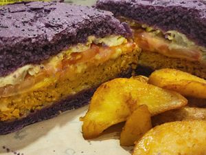 Cheesey chickpea patty at Flower Burger in Rome
