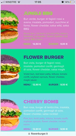 Menu page 1 at Flower Burger in Rome
