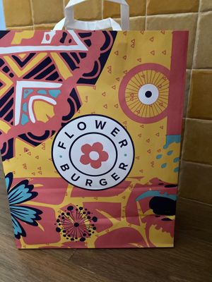 Their beautiful paper bag for takeaway  at Flower Burger in Rome