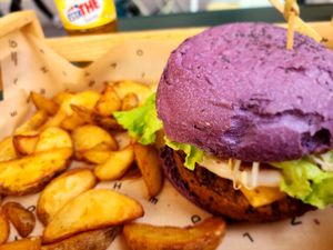 Burger with fries at Flower Burger in Rome