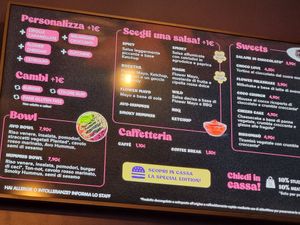 Menu above counter at Flower Burger in Rome