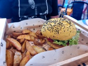 Spicy with fries at Flower Burger in Rome