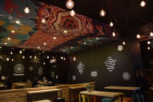 The decorations in the restaurant at Flower Burger in Rome