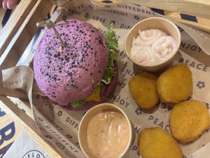 Nuggets (so good) cherry bomb burger   at Flower Burger in Rome