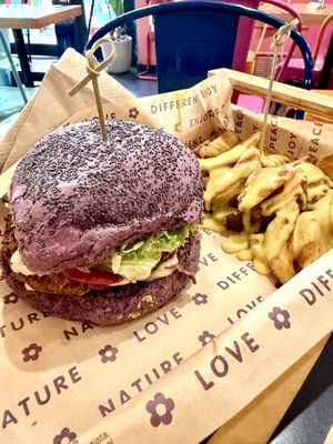 Flower burger with cheez fries    at Flower Burger in Rome