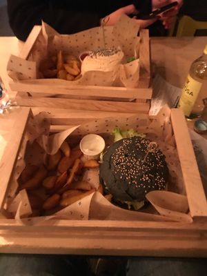 Cheesy Cecie (under) and Tofungo (above) at Flower Burger in Rome