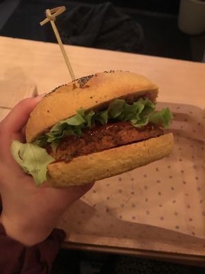 Spicy chickpea burger at Flower Burger in Rome