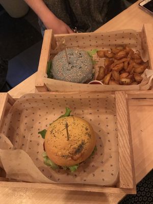 Spicy chickpea burger and limited edition ocean burger at Flower Burger in Rome
