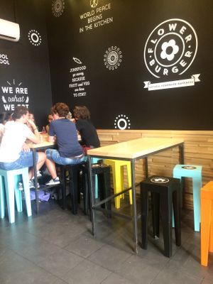 Indoor seating  at Flower Burger in Rome