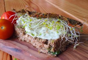 Nut-tuna Salad Sandwich on Raw Onion Bread. at HooRaw Sunshine Coast Vegan + Market in Sechelt