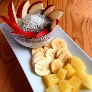 Pina Colada Chia pudding with fruit.  at HooRaw Sunshine Coast Vegan + Market in Sechelt