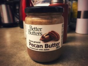 a customer we met whilst inside the market convinced us to make this purchase. one week in and the jar is half empty, half full. she said that she eats it daily... i understand why at HooRaw Sunshine Coast Vegan + Market in Sechelt