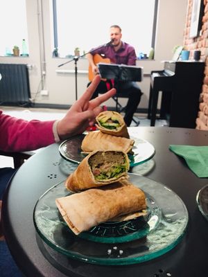 Arabic sandwich (falafel and hummus) & Fusion wrap (with grilled tofu & avocado) at Salted Cafe in Sofia