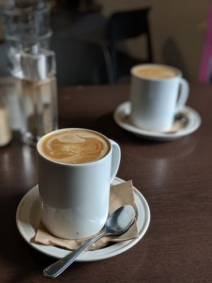 Large soy flat whites at Laneway Cafe in Devonport