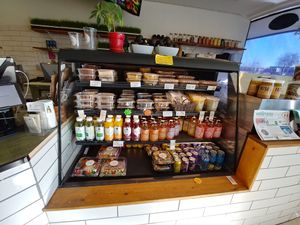 Cold case with To Go meals, desserts and drinks available at Rawthentic Eatery in Courtenay