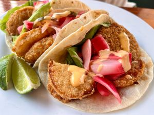 Fried Green Tomato Tacos at Great American Pub in Phoenixville