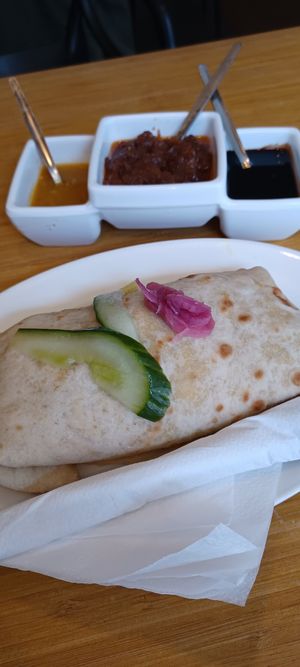 Roti rol filled with veggies and tempeh at Warung Mini in Rotterdam