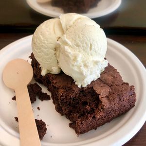 Warm fudgy brownie with ice cream!  at Cookies and Scream - Drayton Park in North London