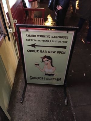 Sign outside  at Cookies and Scream - Drayton Park in North London
