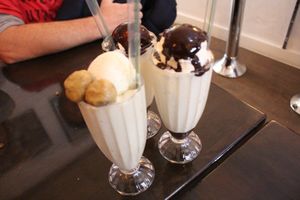 Hot fudge and cookie dough milkshakes. at Cookies and Scream - Drayton Park in North London