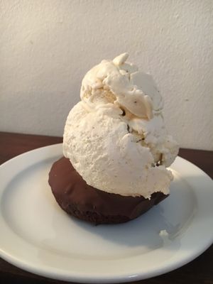 Chocolate donut with ice-cream at Cookies and Scream - Drayton Park in North London
