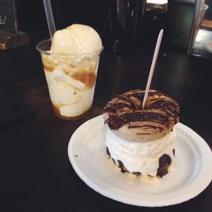 Shake and a donut ice-cream sandwich at Cookies and Scream - Drayton Park in North London