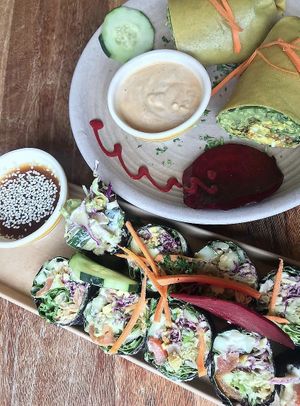 Raw sushi and raw breakfast burrito  at Wild Living Foods in Los Angeles