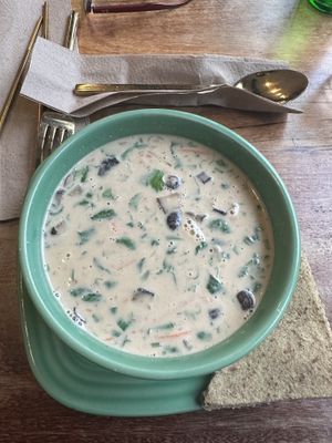 Spicy Mushroom soup- really good and full of veggies! About Tom ka level of spicy   at Wild Living Foods in Los Angeles